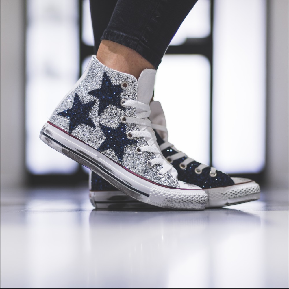 converse counting stars allstar sneakers personalizzate glitter da dressed