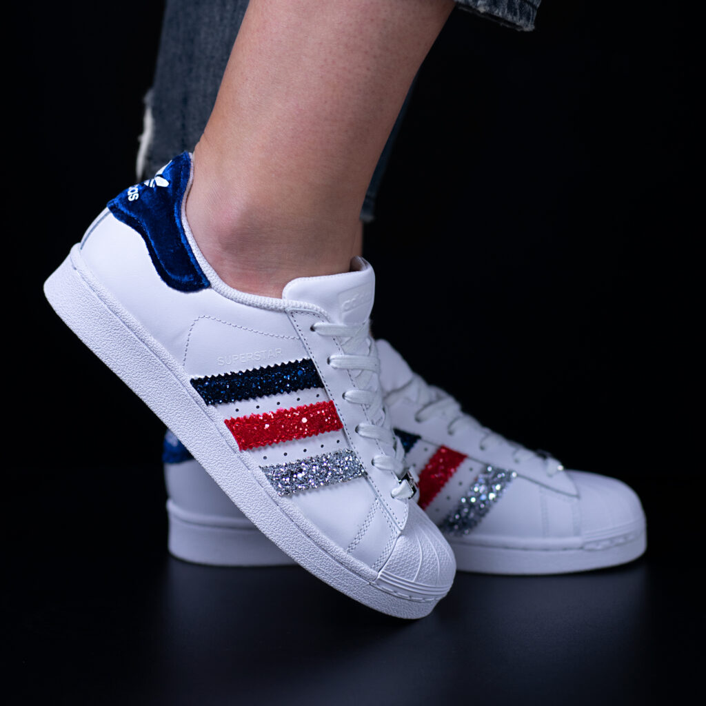 superstar company adidas sneakers personalizzate glitter da dressed
