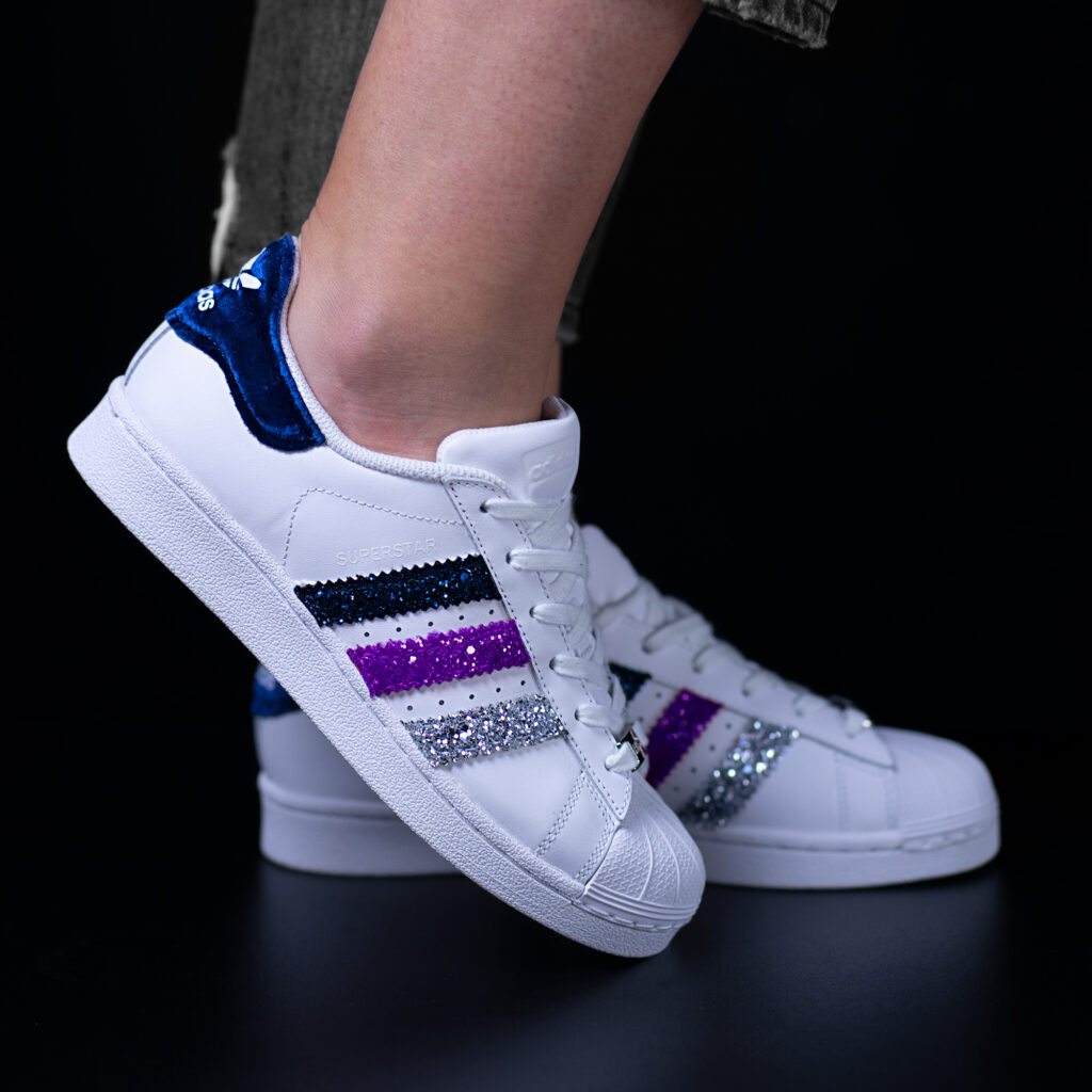 superstar keeper adidas sneakers personalizzate glitter velluto da dressed