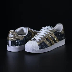 superstar take me back adidas sneakers personalizzate glitter blu oro da dressed