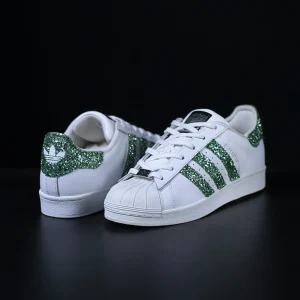superstar emerald adidas sneakers personalizzate glitter verde smeraldo da dressed