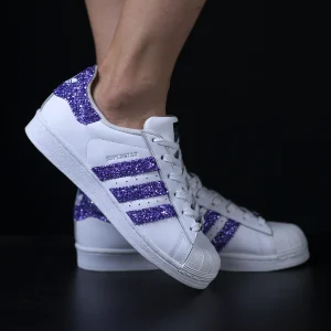 superstar lavender adidas sneakers personalizzate glitter viola da dressed