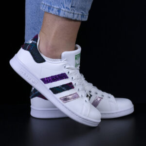 stan smith viola adidas sneakers personalizzate glitter tessuto da dressed
