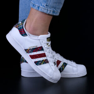 superstar flowers adidas sneakers personalizzate glitter rosso tessuto paris da dressed